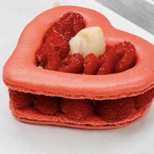 Valentine's day special cake heart-shaped raspberry lychee macaron, valentine's day sweet, valentine's day cake, valentine's day gift, valentine's day gift ideas, atelier monnier french bakery miami