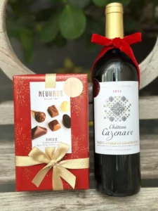 gift baskets_ red wine and belgian chocolate